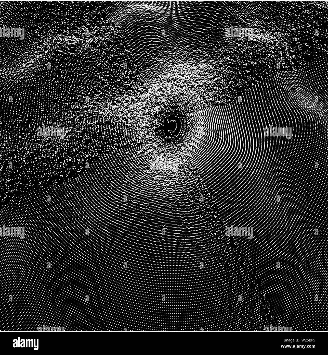 Résumé fond circulaire dynamique avec des points. La structure radiale de la science ou de la technologie. Illustration de Réseau avec panneaux de particules - aggloméré. Une grille 3D Surface. Illustration de Vecteur