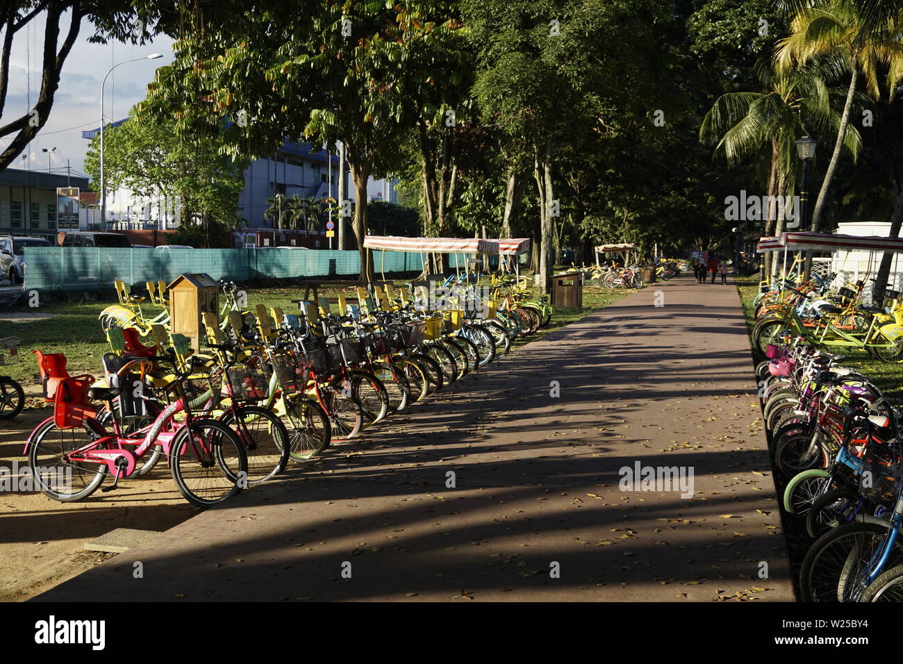 Des vélos à city park avec le lac Taman Tasik Titiwangsa, Kuala Lumpur, Malaisie Banque D'Images
