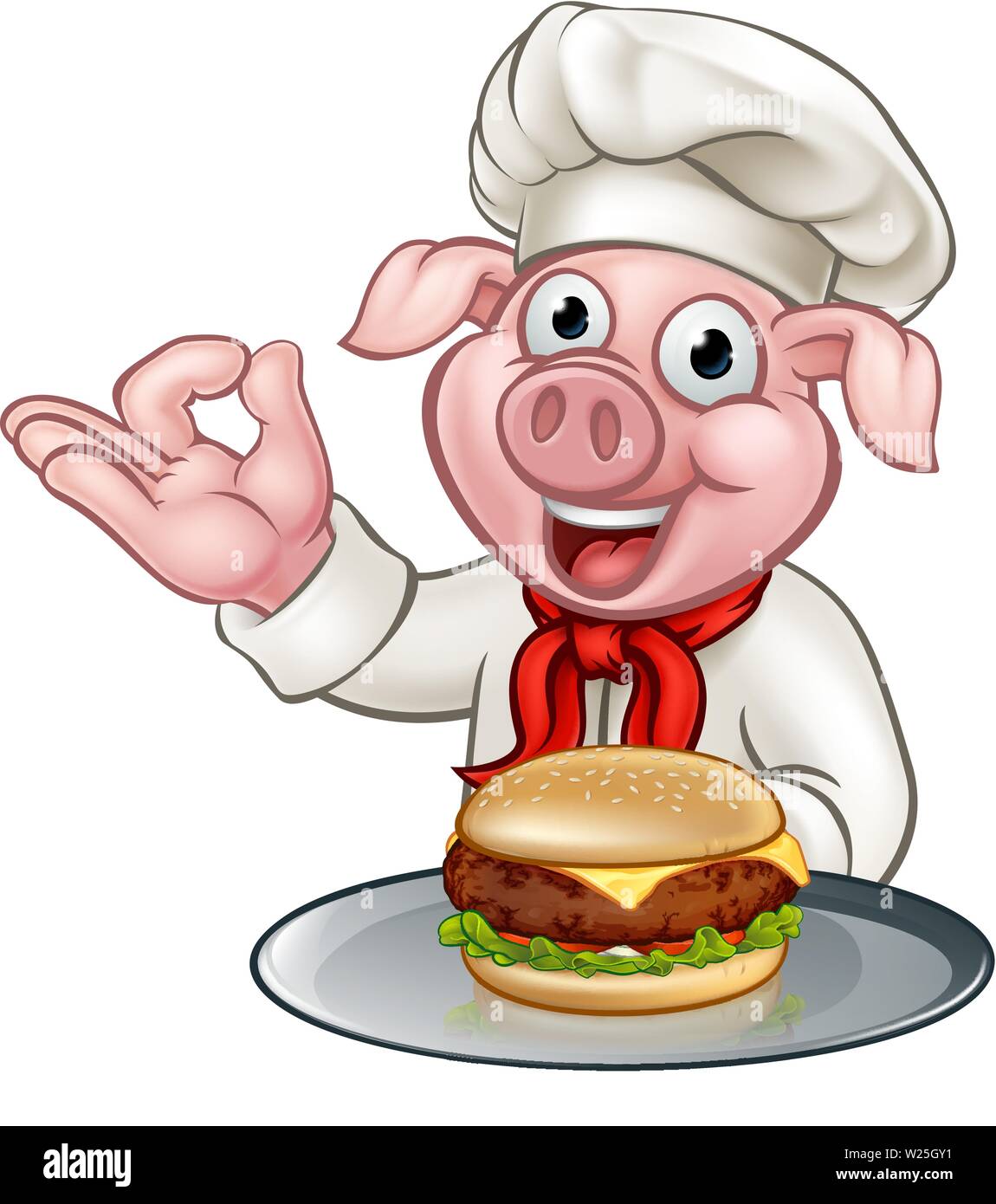 Cartoon Pig Chef Holding Burger Illustration de Vecteur