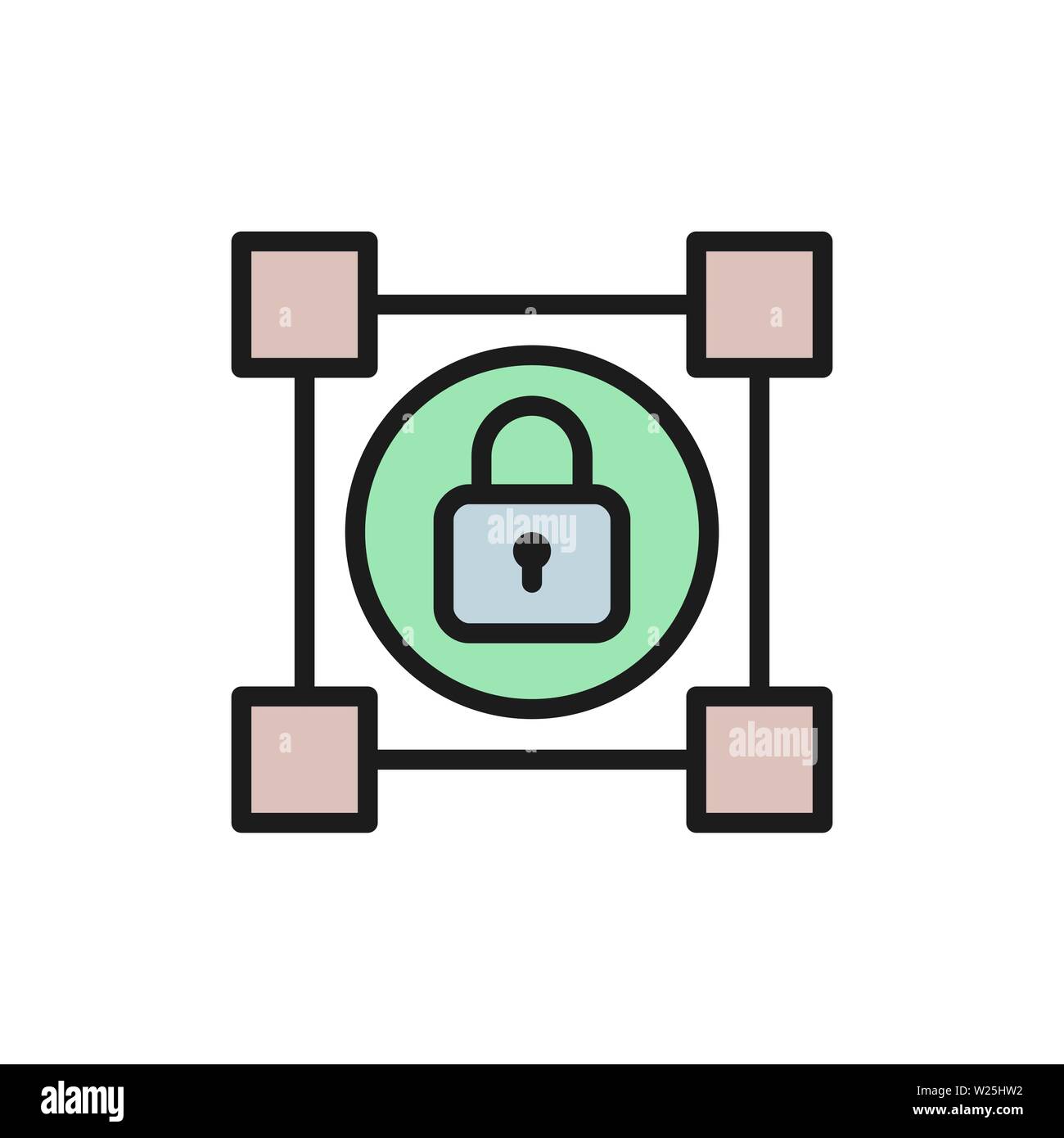 Blockchain Crypto avec verrouillage, icône de couleur télévision cryptocurrency Illustration de Vecteur