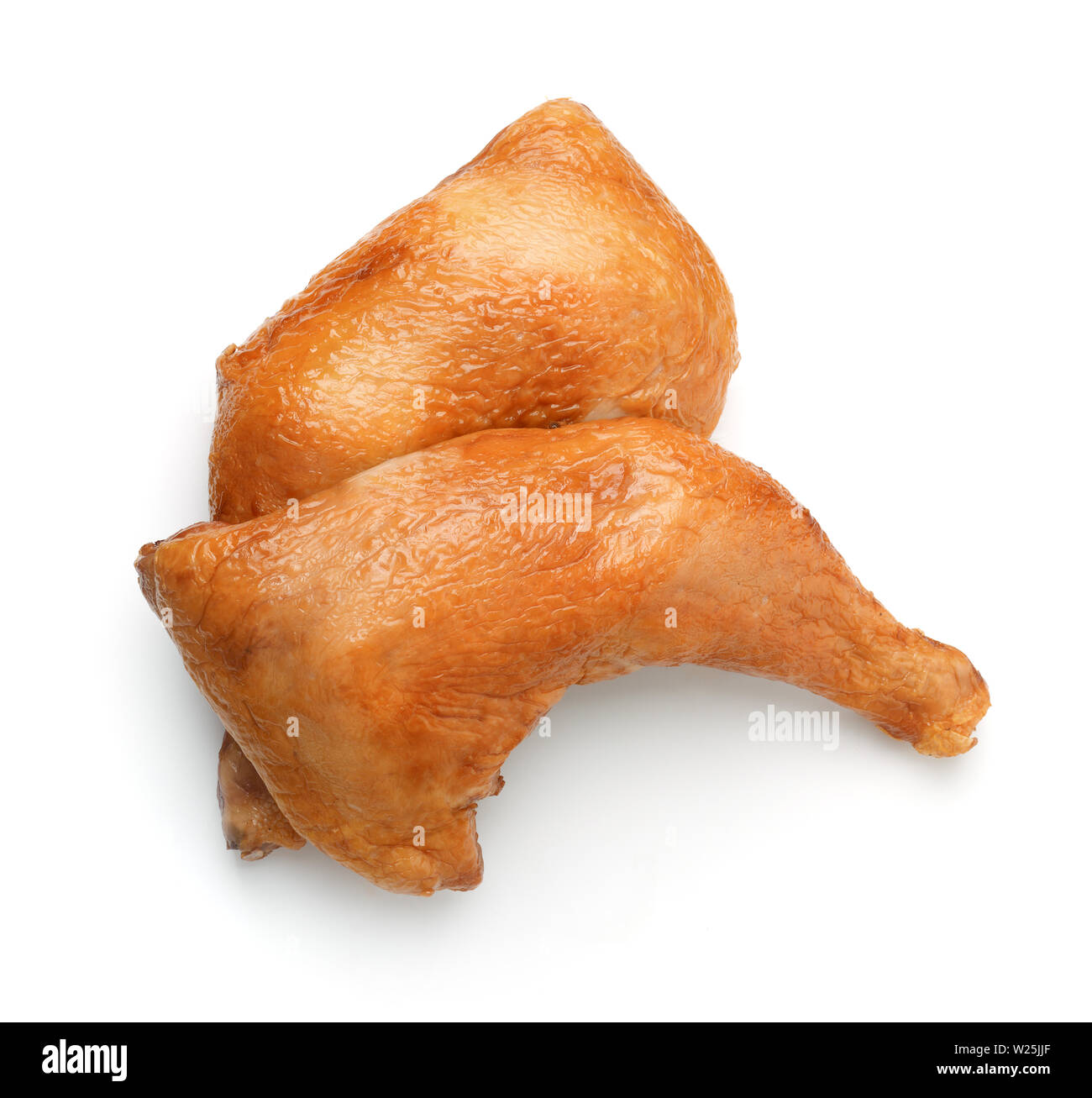 Vue de dessus les cuisses de poulet fumé isolated on white Banque D'Images