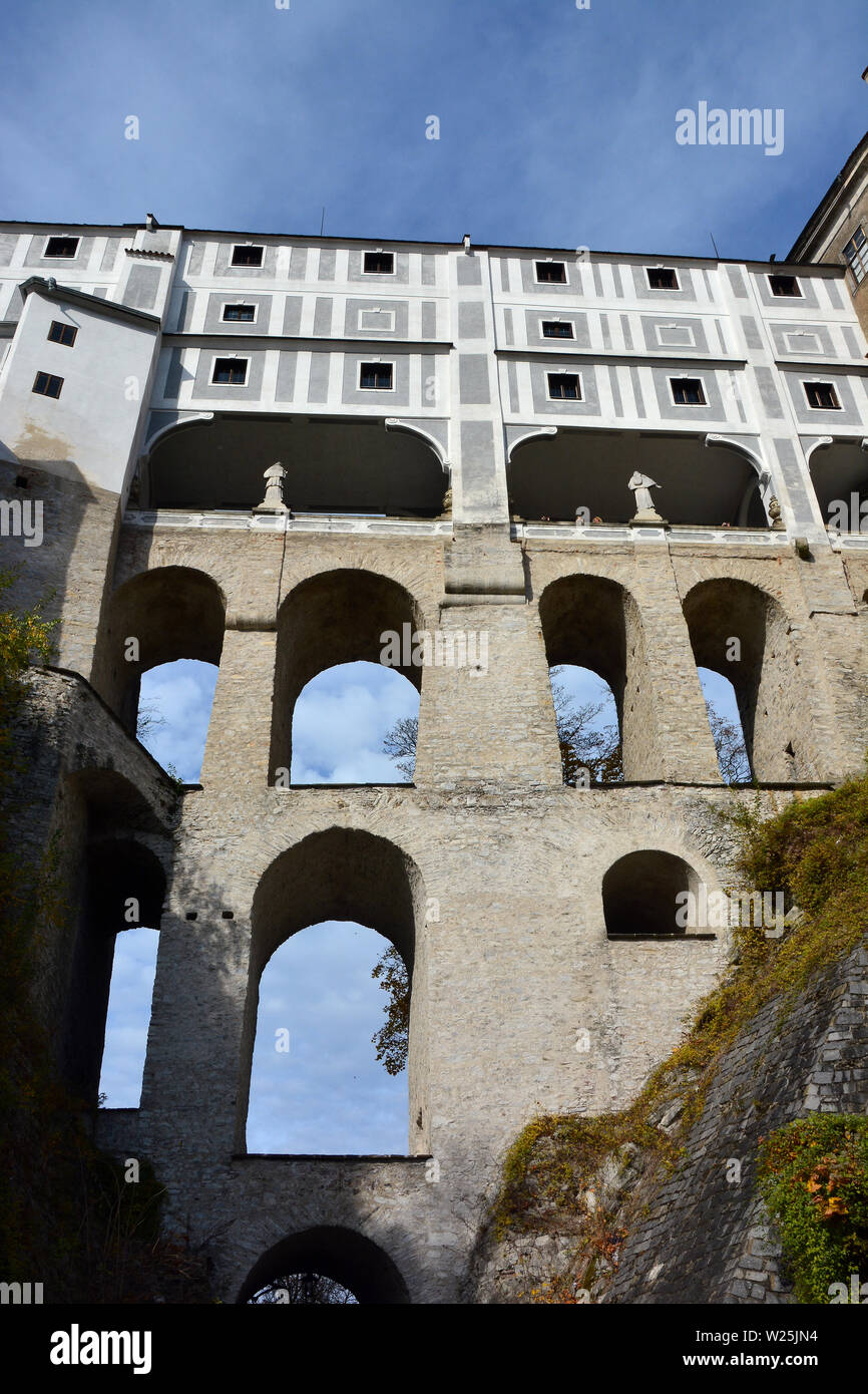 Pont couvert, Český Krumlov Castle, Český Krumlov, République Tchèque, Europe Banque D'Images