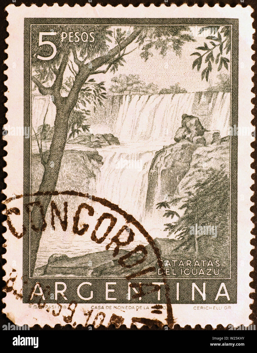 Iguazu Falls dans le vieux timbre-poste de l'Argentine Banque D'Images