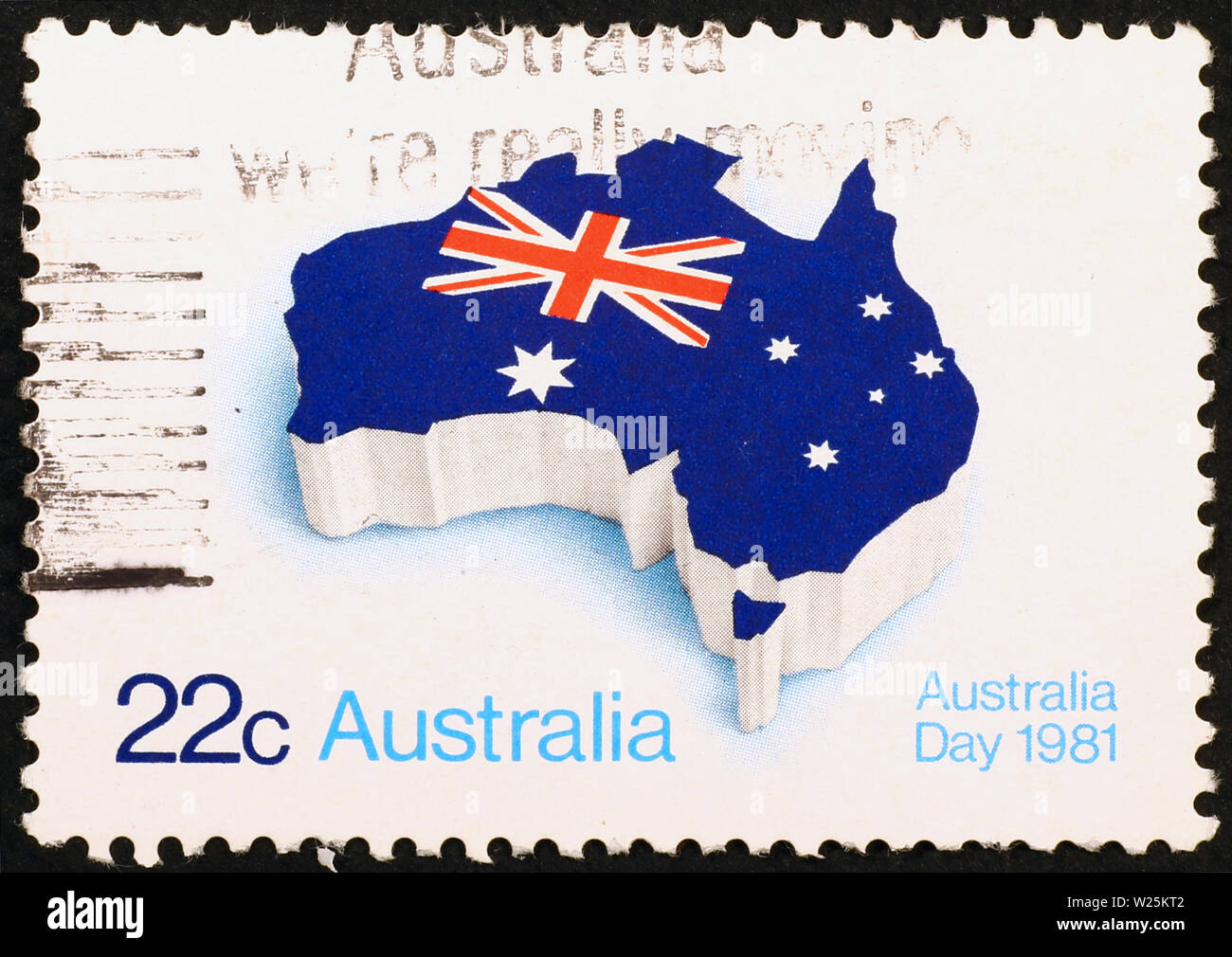 Timbre australien avec drapeau dessiné sur la carte du pays Banque D'Images