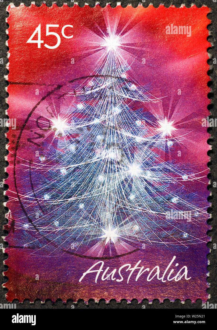 Arbre de Noël stylisé sur timbre australien Banque D'Images