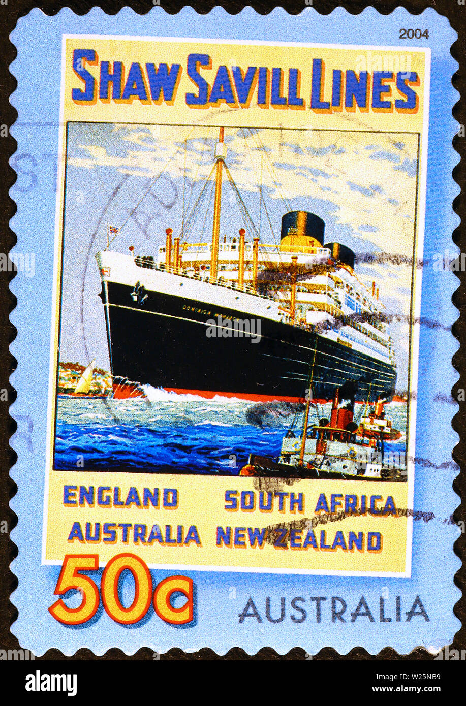 Croisière de luxe Vintage annonce la promotion sur des timbres australiens Banque D'Images