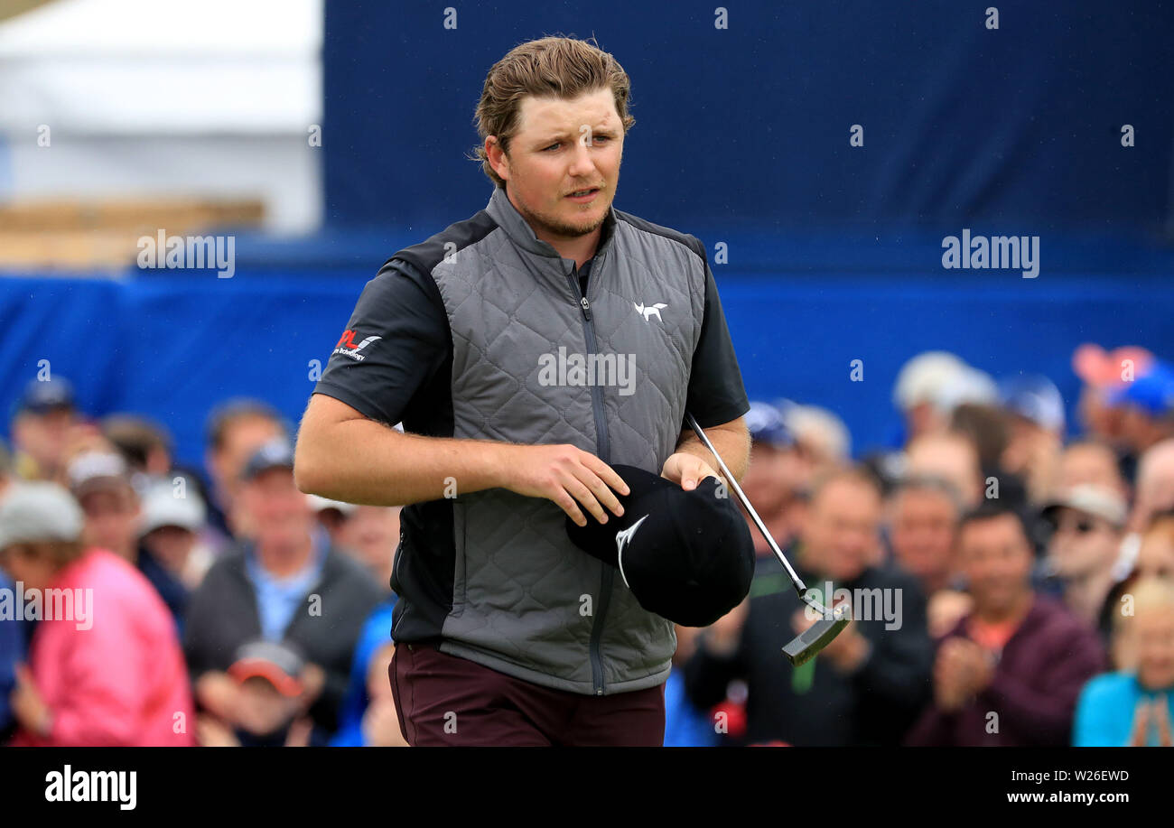 England's Eddie Pepperell au cours de la troisième journée du Dubai Duty Free 2019 Irish Open à Lahinch Golf Club. Banque D'Images