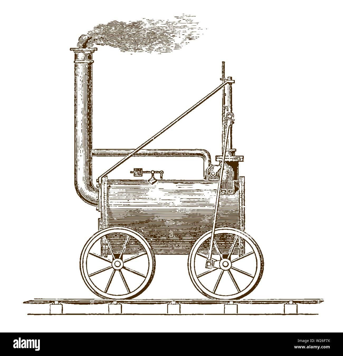 Moteur de locomotive historique par Richard Trevithick à partir de 1804. Illustration après une gravure du xixe siècle Illustration de Vecteur