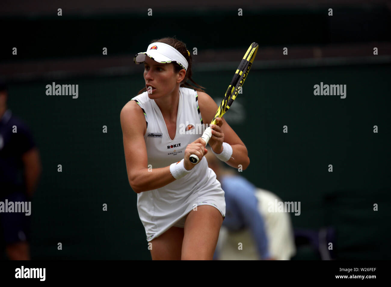 Wimbledon, 6 juillet 2019 - Johanna Konta de Grande-Bretagne lors de sa victoire sur Cuisine Américaine Sloane Stephens dans le troisième tour à Wimbledon. Crédit : Adam Stoltman/Alamy Live News Banque D'Images