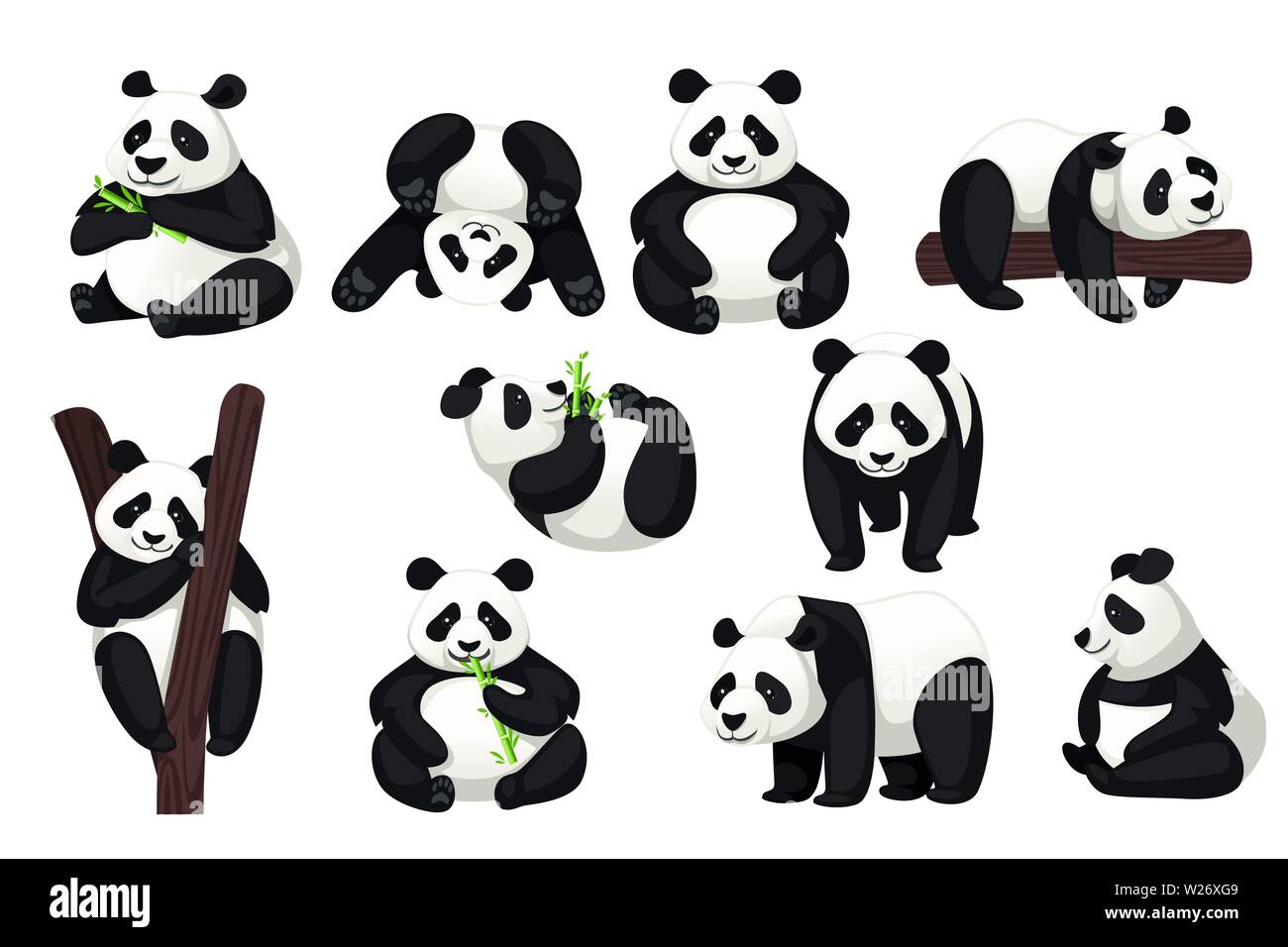 Jeu de cute big panda dans différentes poses cartoon animal télévision design vector illustration. Illustration de Vecteur