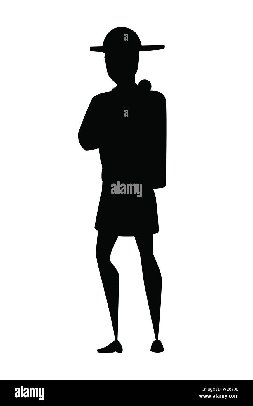 Silhouette noire homme adulte pompier debout sur sol portant forme à l'épreuve du personnage de télévision design illustration vectorielle. Illustration de Vecteur