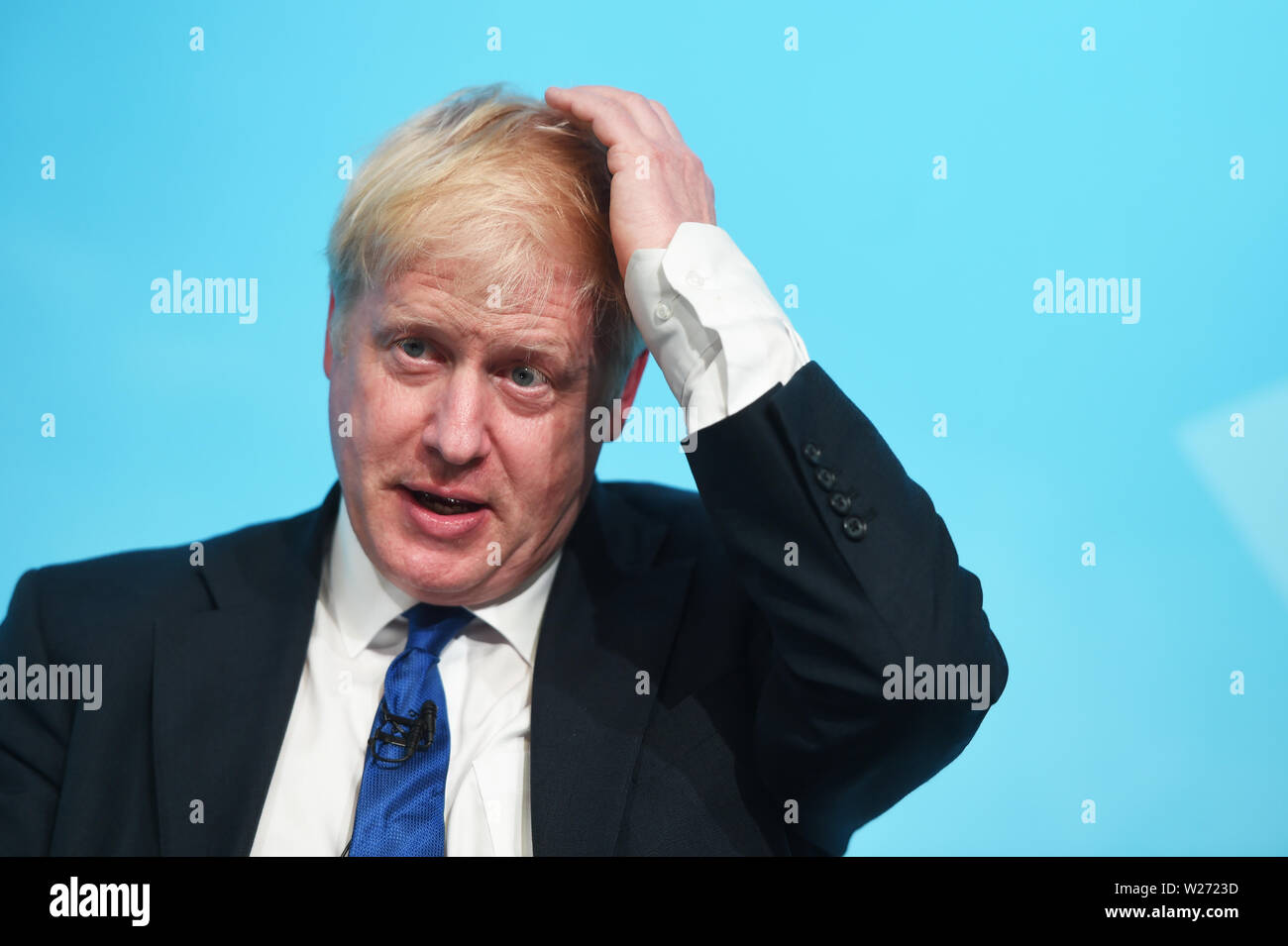 La direction du parti conservateur, Boris Johnson, candidat à la direction du parti conservateur au cours d'une campagne électorale à l'ensemble des nations à Cardiff. Banque D'Images