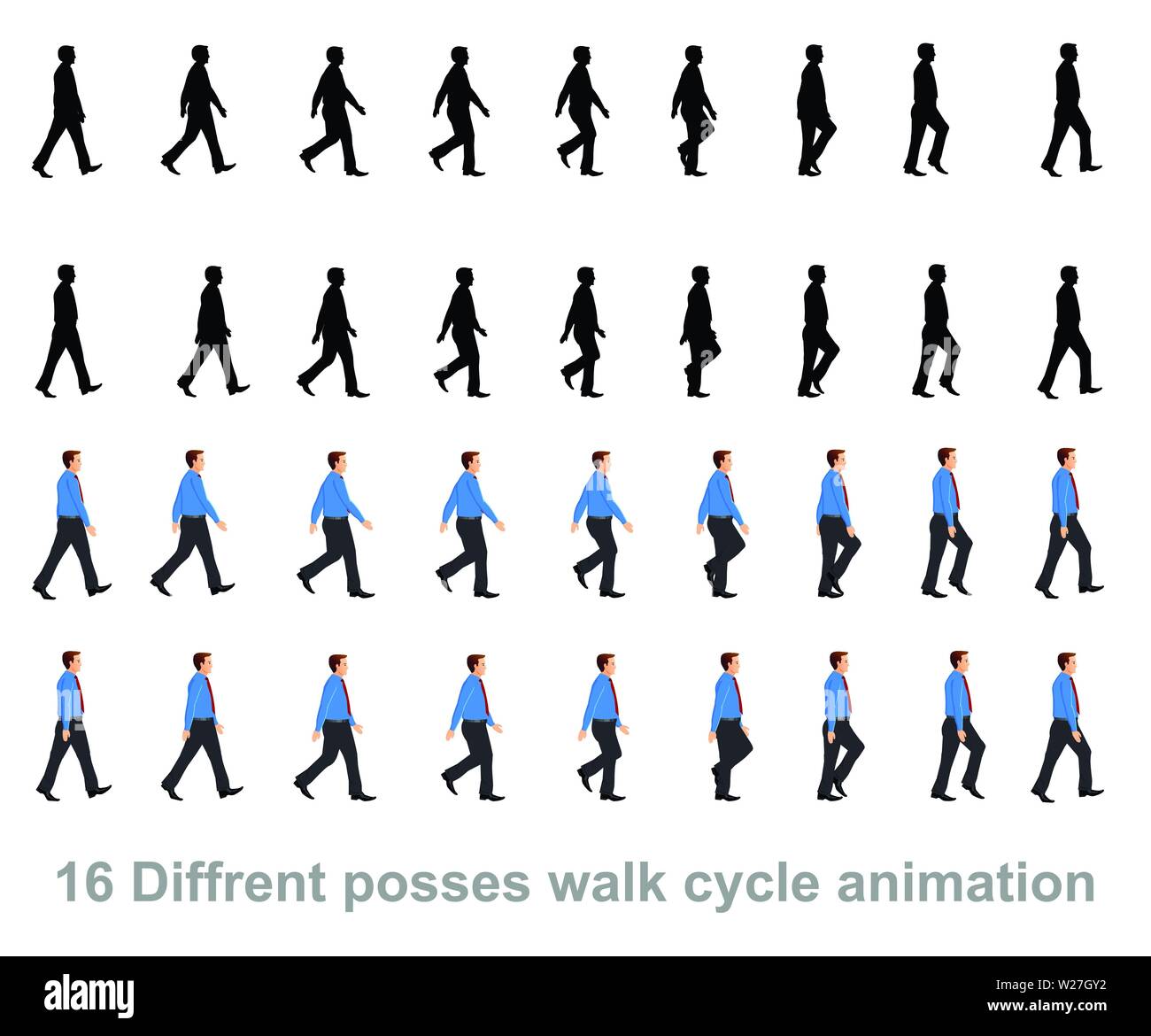 Homme d'affaires cycle de marche séquence d'animation , animation de boucle scénario de feuille d'image-objet vecteur Illustration de Vecteur