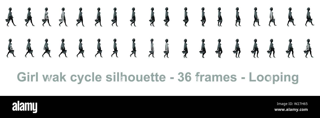 Images-objets d'animation de cycle de marche Business Girl, silhouette vectorielle d'image-objet d'animation de boucle Illustration de Vecteur