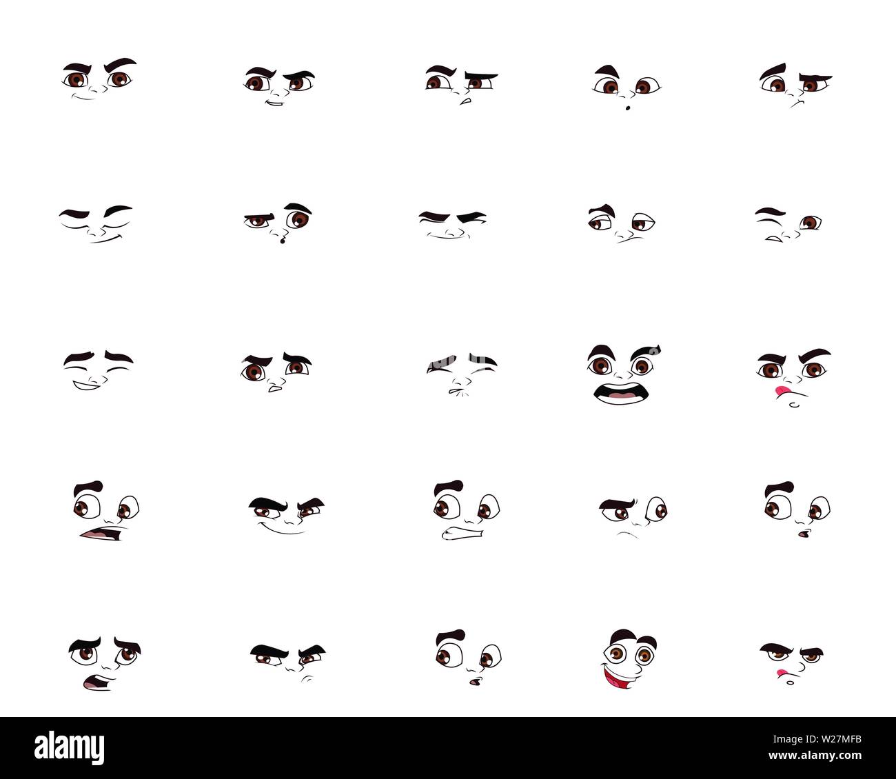 Expressions de face et vecteur d'émoticônes Illustration de Vecteur