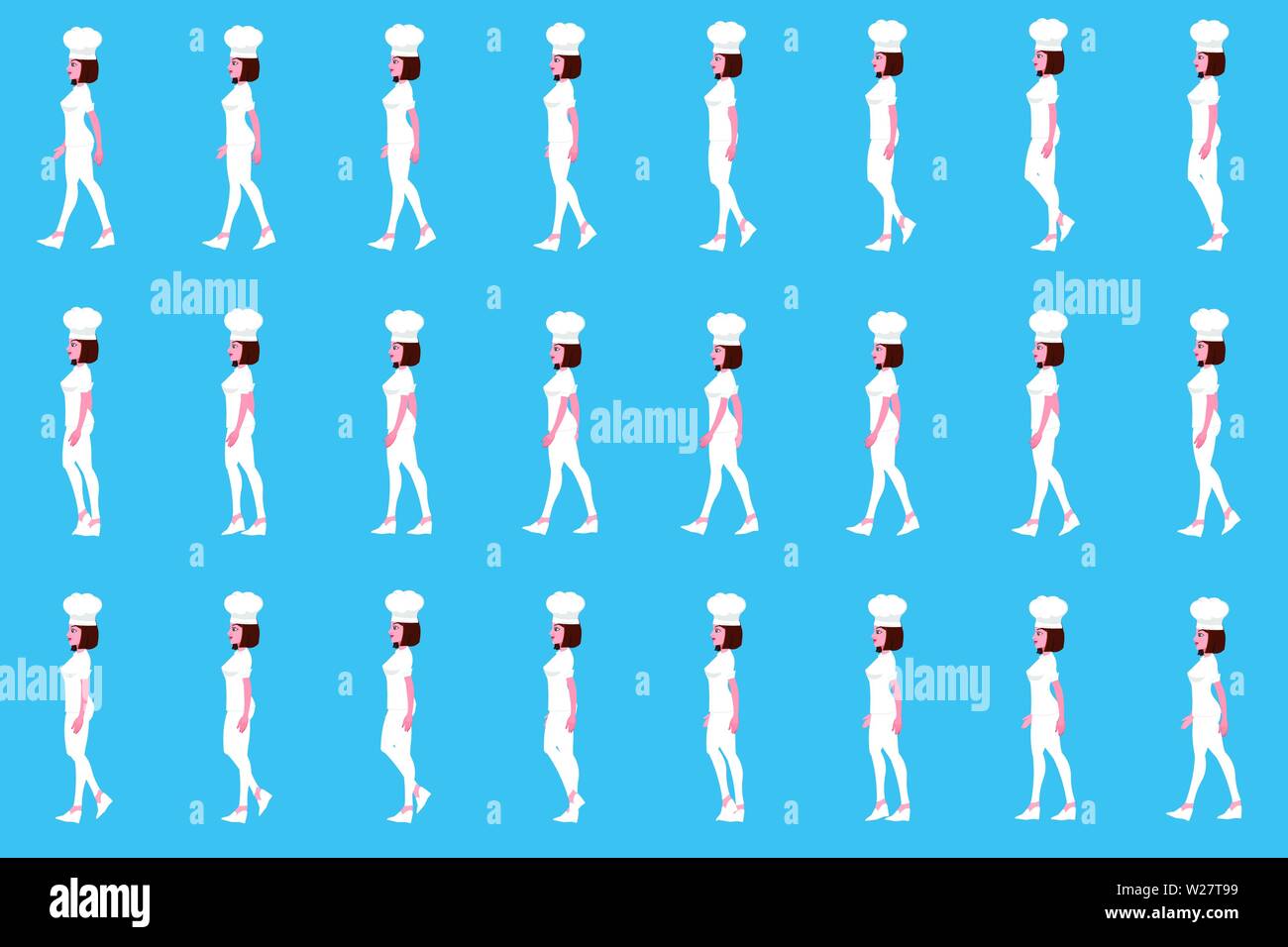 Femme Chef personnage cycle de marche séquence d'animation, animation en boucle, image-objet Illustration de Vecteur