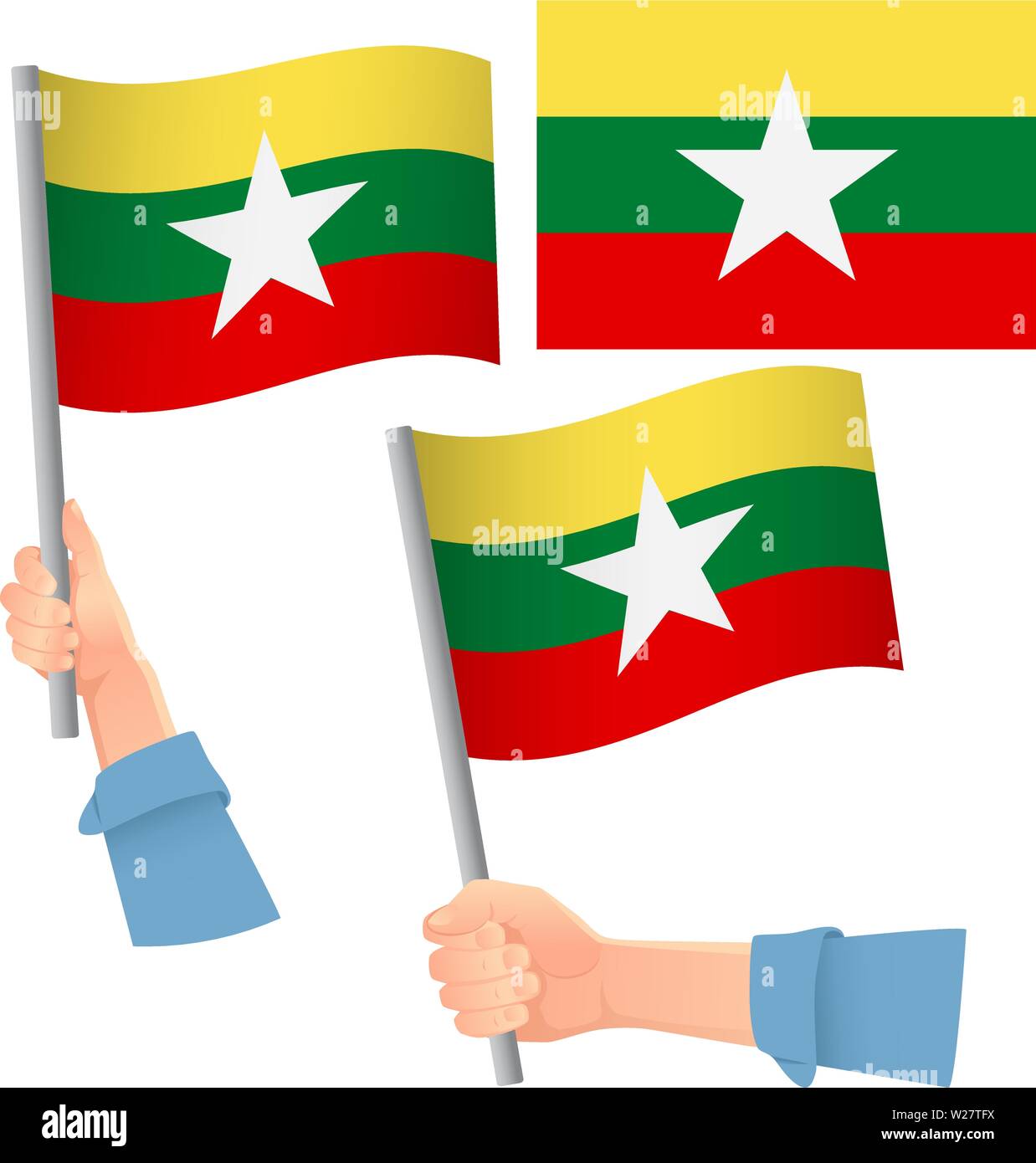 Myanmar drapeau dans la main. Contexte patriotique. Drapeau national du Myanmar vector illustration Illustration de Vecteur