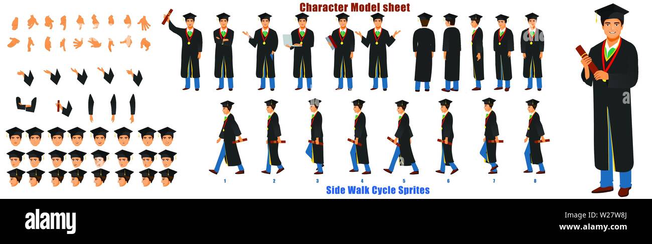 Feuille de modèle de caractère étudiant avec séquence d'animation du cycle de marche Illustration de Vecteur