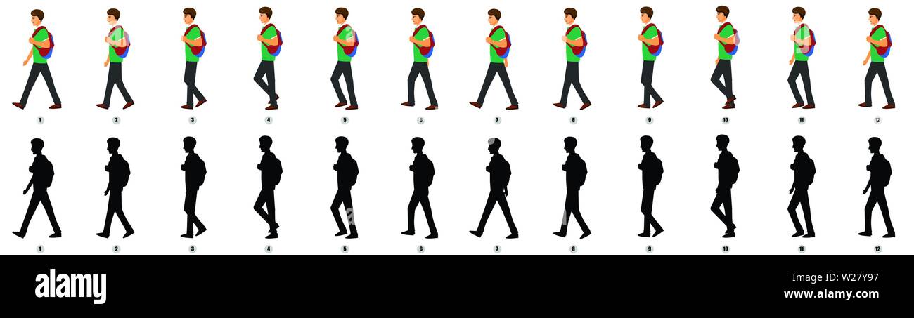 Séquence d'animation du cycle de marche étudiant Illustration de Vecteur