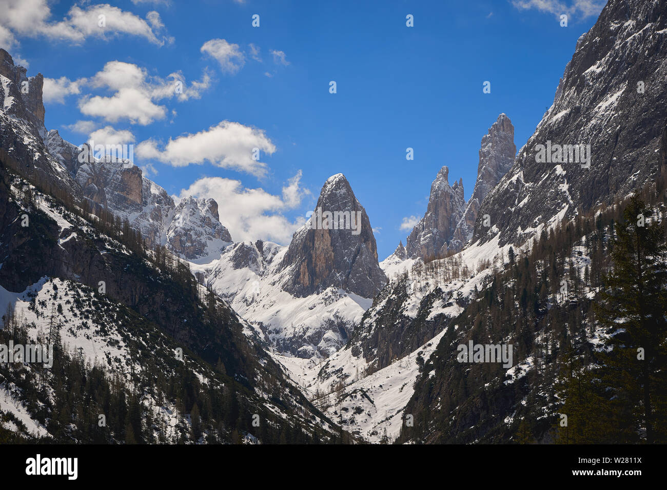 Vue de la Dolomite Alpes près du village de Sesto dans la vallée Pulster, dans la région du Trentin-Haut-Adige en Italie. Le format paysage. Banque D'Images