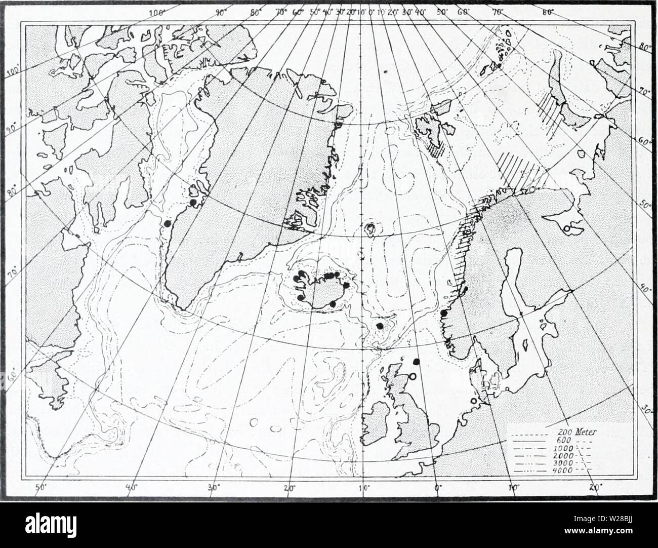 Image d'archive à partir de la page 409 de l'Ingolf danois-Expedition (1899-1953). L'expédition danoise Ingolf-danishingolfex5bpt5a8Année daniuoft : 1899-1953 44 I. MEDUSA (cf. graphique IV). Groenland : i) - Egedesminde. Bergen da 1. - I modèle, destrncted avec l'acide osmique. 2) - Egedesminde. Transtedt. - I modèle, abont 5 cm de large. 3) - lat. 66°O6' N., Long. 54°27' ouest, le détroit de Davis, au large du sud Stromfjord. Le 28 août 1908. Ringtrawl, 150 m sur le fil. 'Tjalfe' stat. .223. - 2 exemplaires, 4,5 et 5,5 cm de large. Graphique IV. l''inds de Staurophora mirtcmi : Brandt dans le nord de l'Atlantique. O et de l'éclosion : Banque D'Images