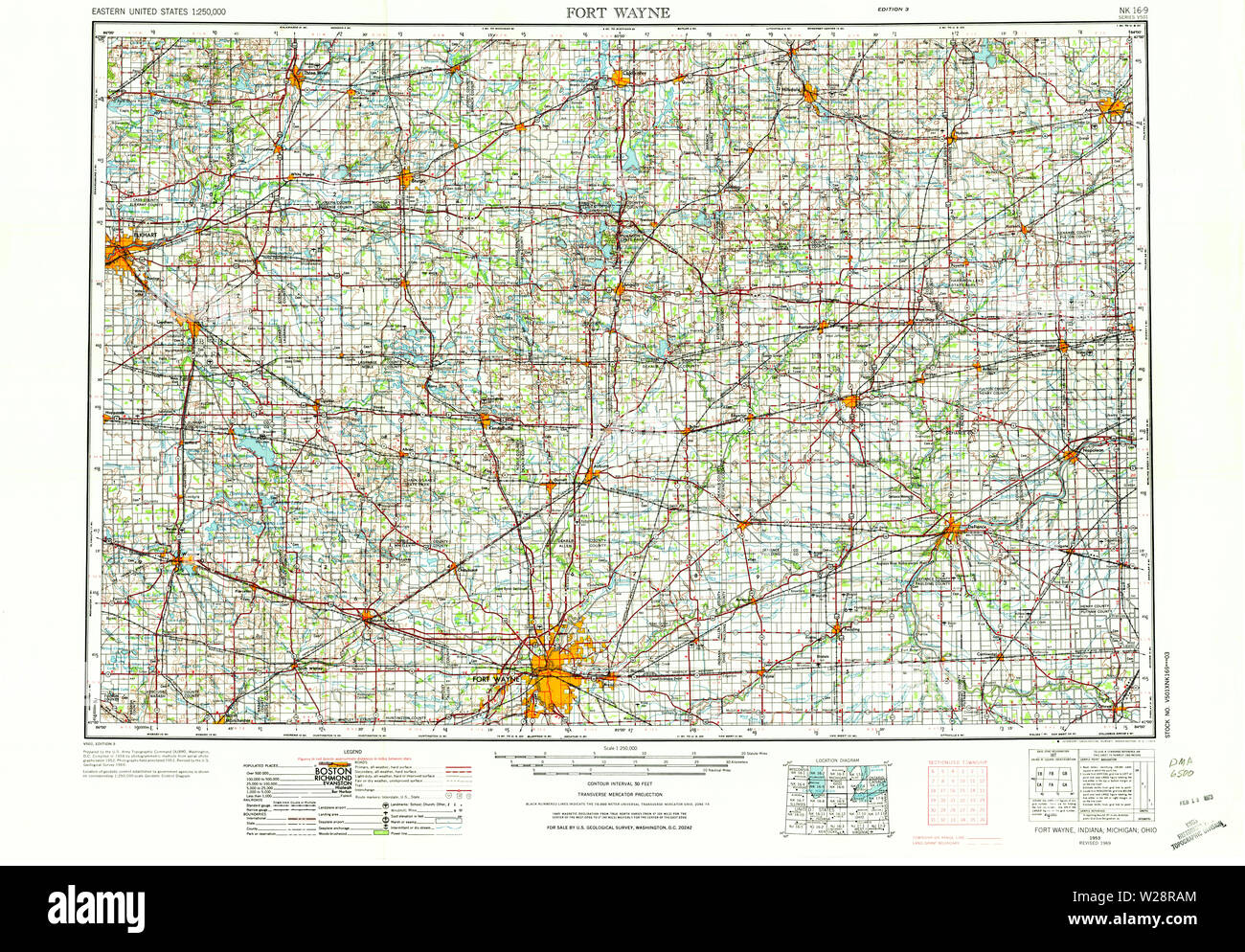 Carte TOPO USGS À Fort Wayne Indiana 1564961953 Restauration 250000 Banque D'Images