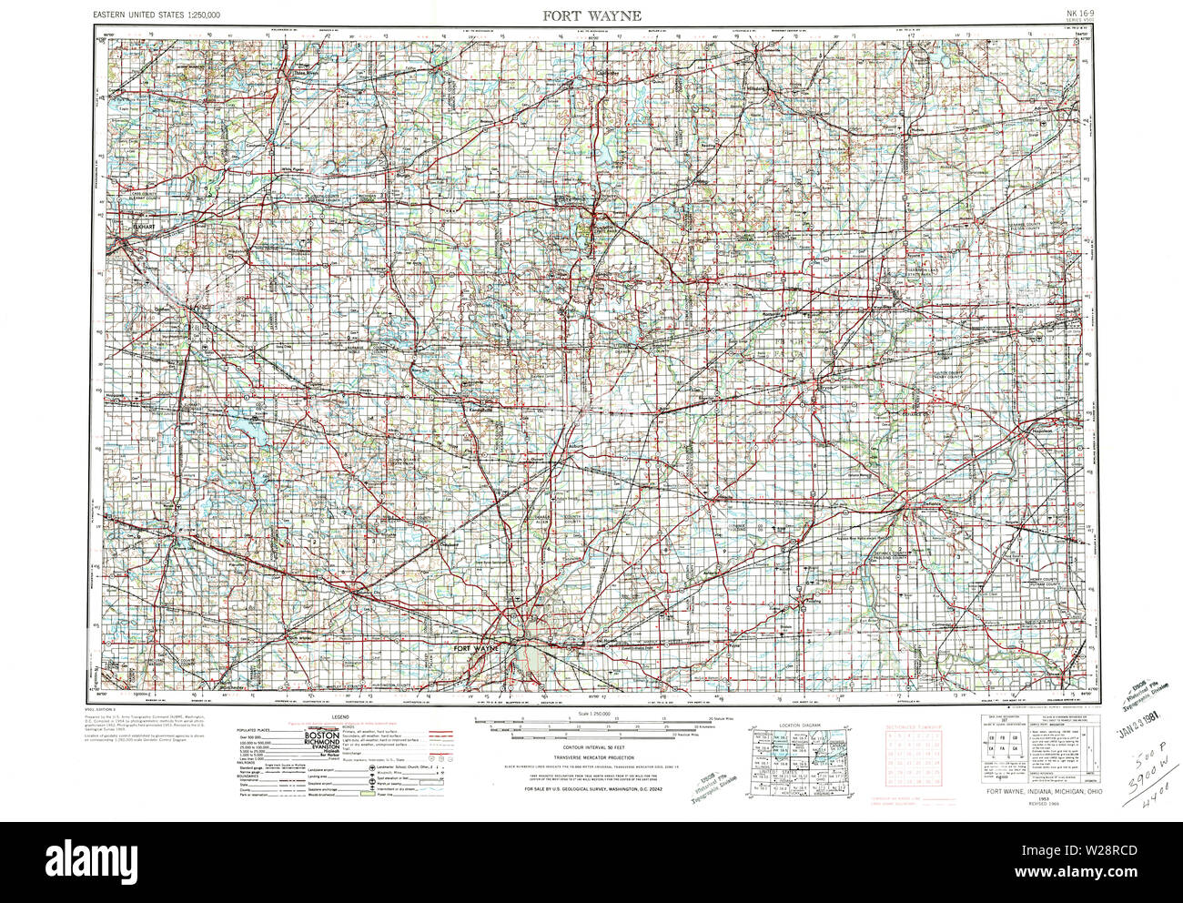 Carte TOPO USGS À Fort Wayne Indiana 1564971953 Restauration 250000 Banque D'Images