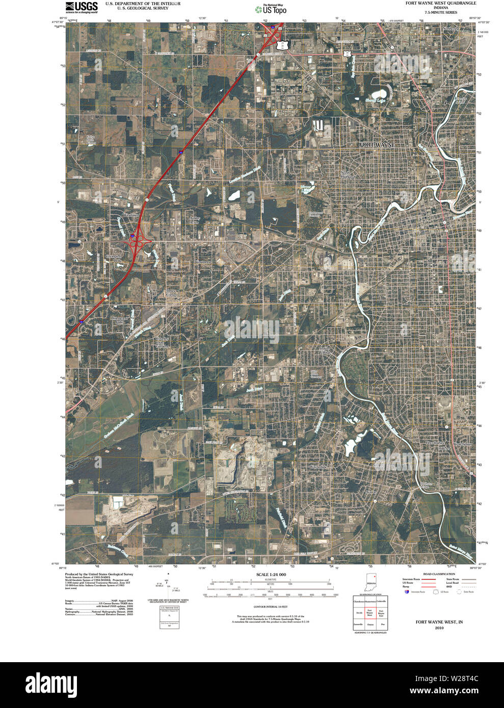 Carte TOPO USGS À Fort Wayne Indiana 20100514 Ouest Restauration TM Banque D'Images