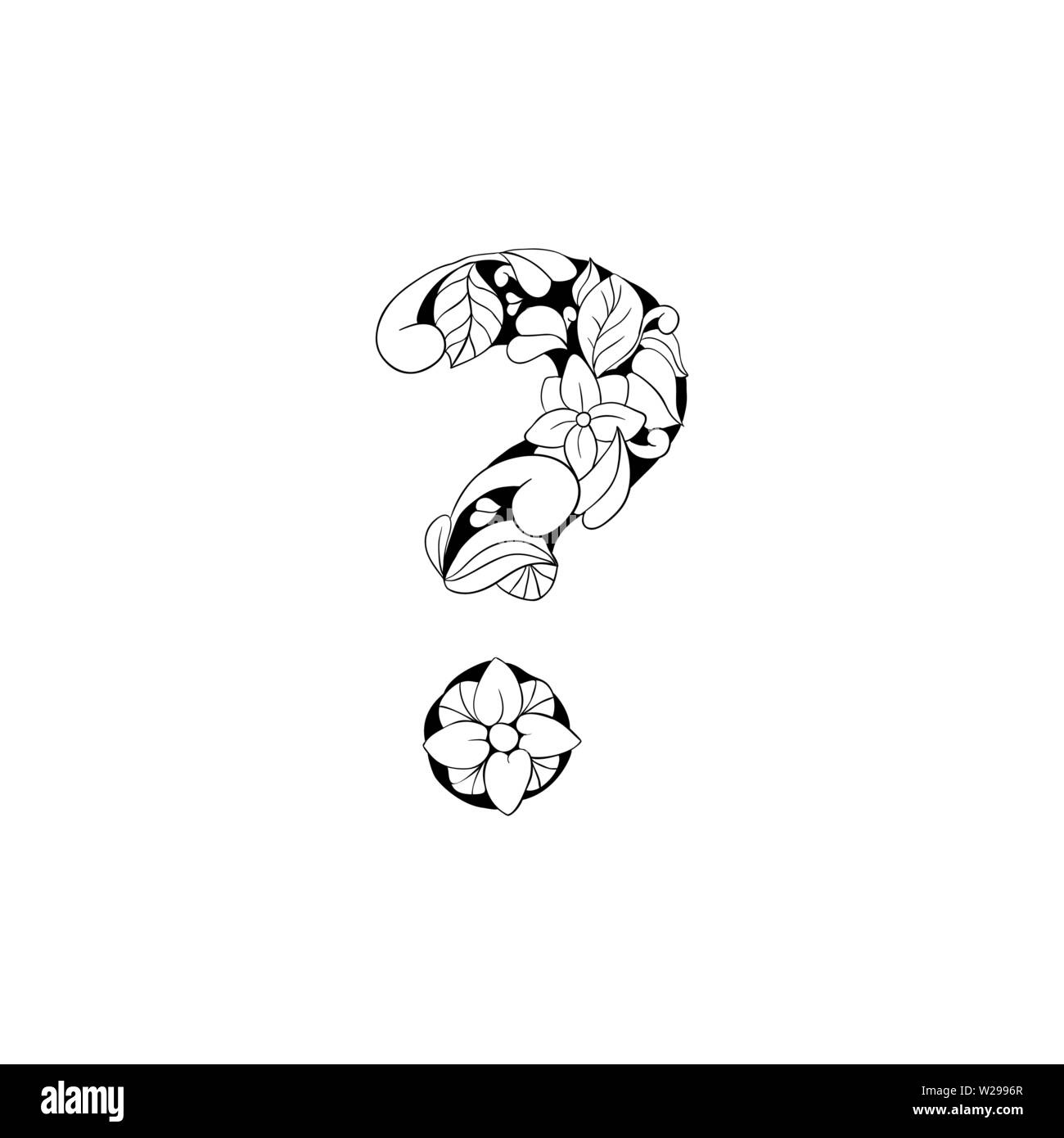 Lettre Floral contours illustration. Symbole de l'alphabet pour livre de coloriage ou une coupe au laser. Feuilles, fleurs, pétales de dessin. Blossom linéaire monochrome. Noir et blanc avec monogramme texture batik Illustration de Vecteur