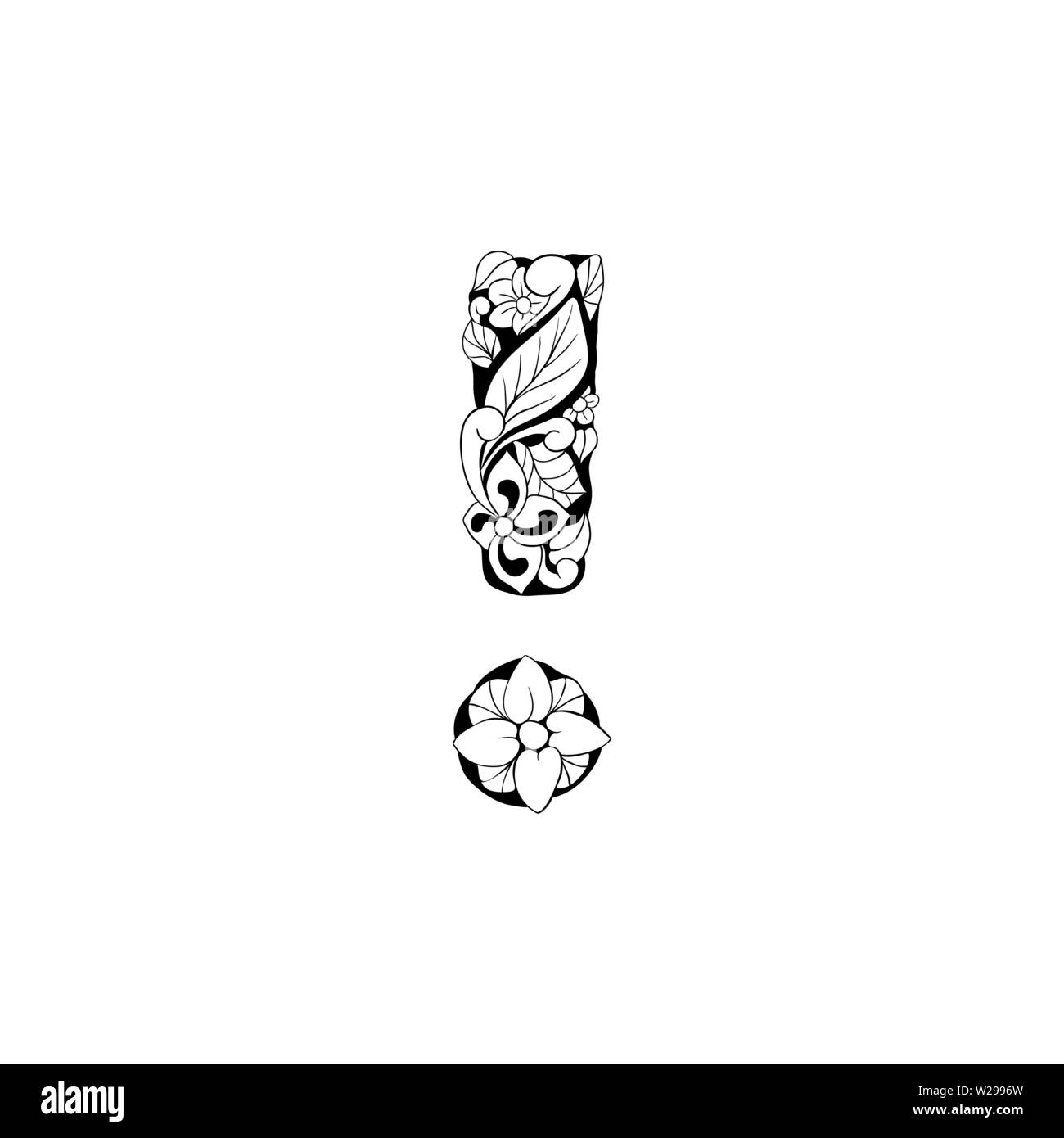 Lettre Floral contours illustration. Symbole de l'alphabet pour livre de coloriage ou une coupe au laser. Feuilles, fleurs, pétales de dessin. Blossom linéaire monochrome. Noir et blanc avec monogramme texture batik Illustration de Vecteur