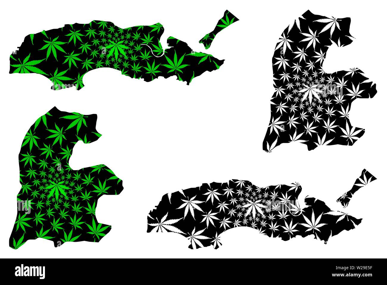 Daman et Diu (territoires de l'Union européenne, de l'Inde, États fédérés, République de l'Inde) la carte est conçue de feuilles de cannabis vert et noir, Daman et Diu site réalisé Illustration de Vecteur