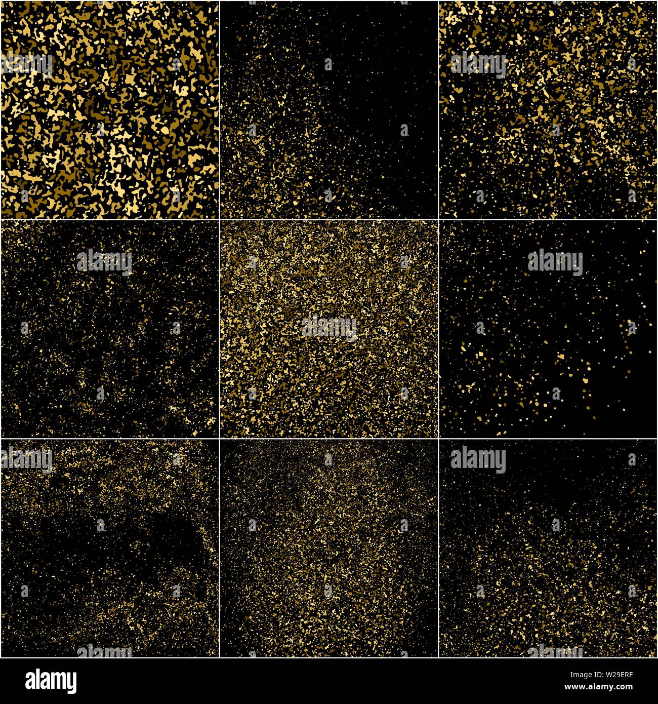 Ensemble de Texture Glitter or isolé sur noir. Les particules d'Ambre Couleur. Arrière-plan de célébration. Explosion d'or de confettis. Généré numériquement l'image. Illustration de Vecteur