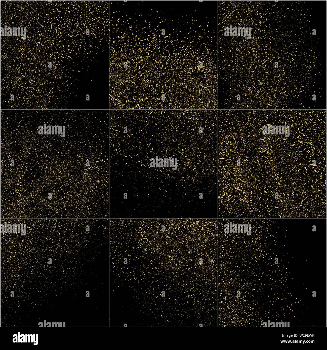 Ensemble de Texture Glitter or isolé sur noir. Les particules d'Ambre Couleur. Arrière-plan de célébration. Explosion d'or de confettis. Généré numériquement l'image. Illustration de Vecteur