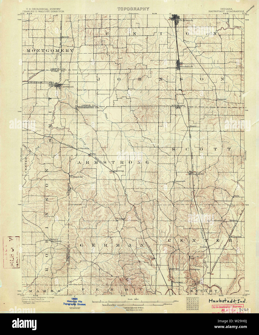 Carte TOPO USGS Indiana À Haubstadt 1604961903 Restauration 62500 Banque D'Images