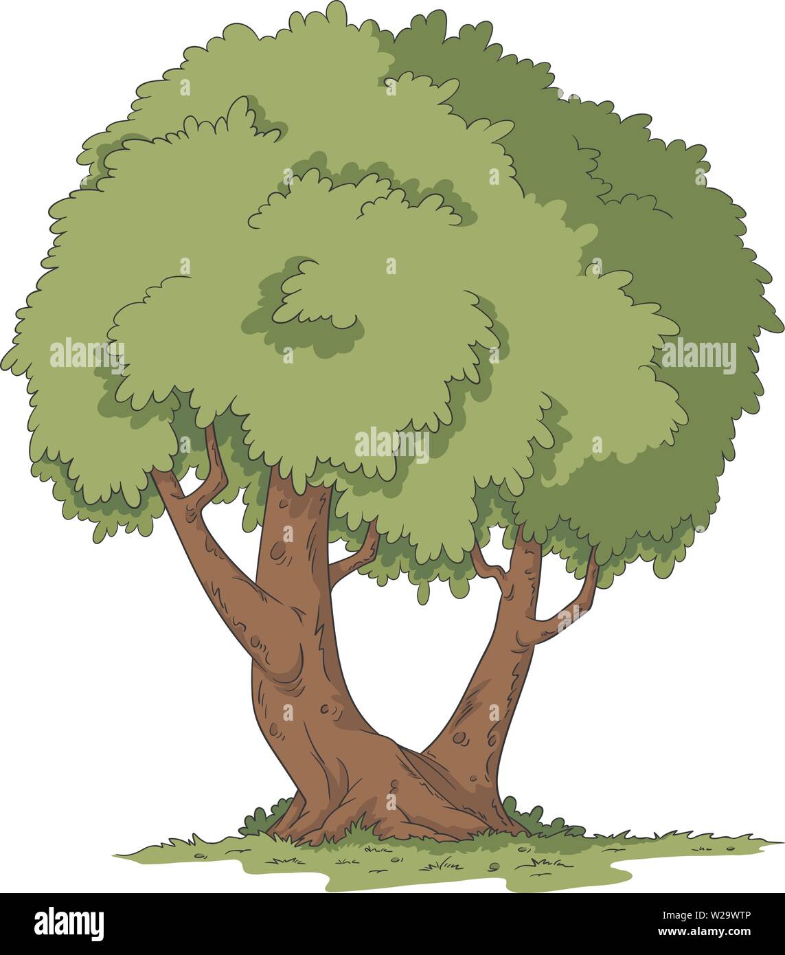 Cartoon arbre sur pré. Hand drawn vector illustration. Illustration de Vecteur