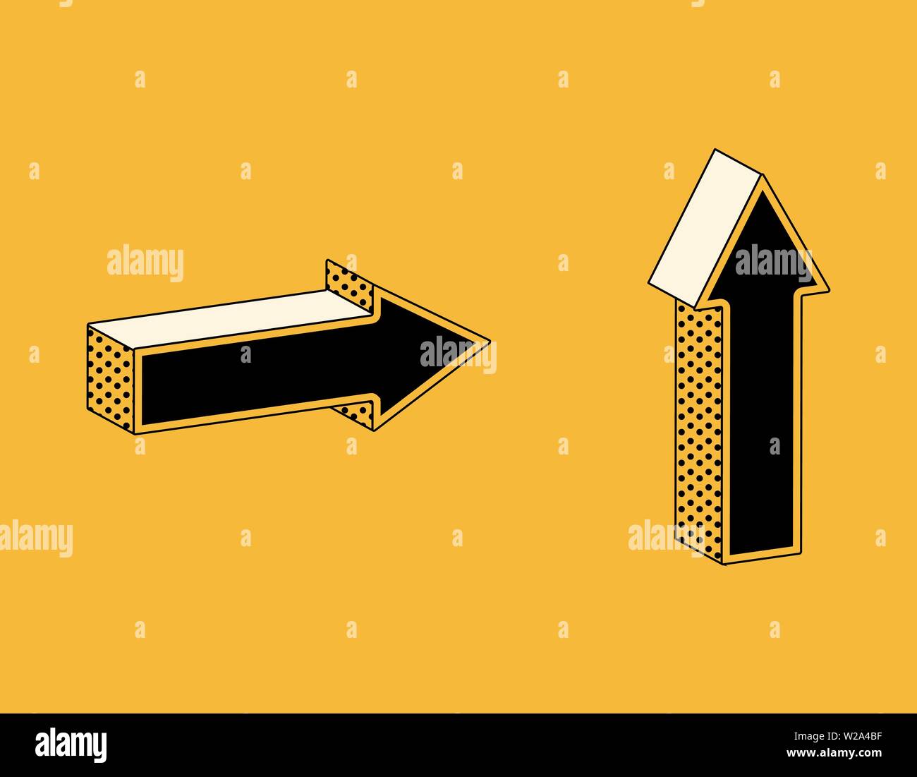 Icônes de flèches isométrique dans un style rétro, direction des symboles sur fond jaune. Illustration de Vecteur