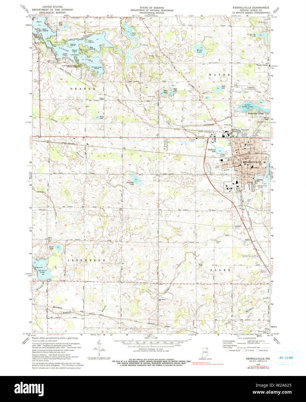 Carte TOPO USGS Indiana en restauration 24000 1599871973 Kendallville Banque D'Images