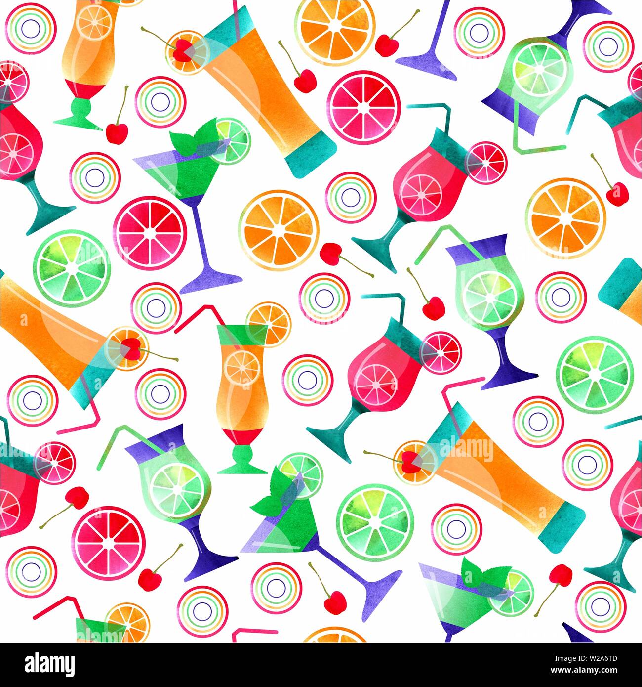 Illustration de cocktail à la main, déco icons set . Effets aquarelle transparente motif d'été. Banque D'Images