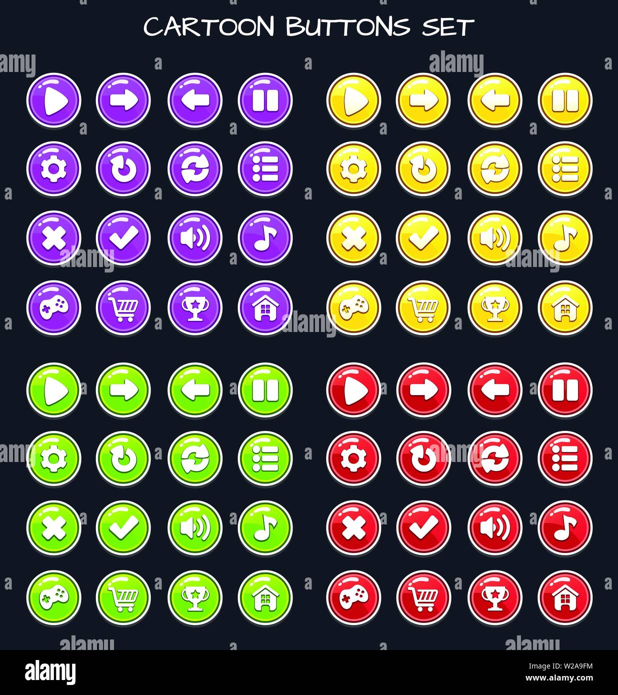 Cartoon bouton set game pack, élément de l'interface graphique pour le jeu mobile Illustration de Vecteur