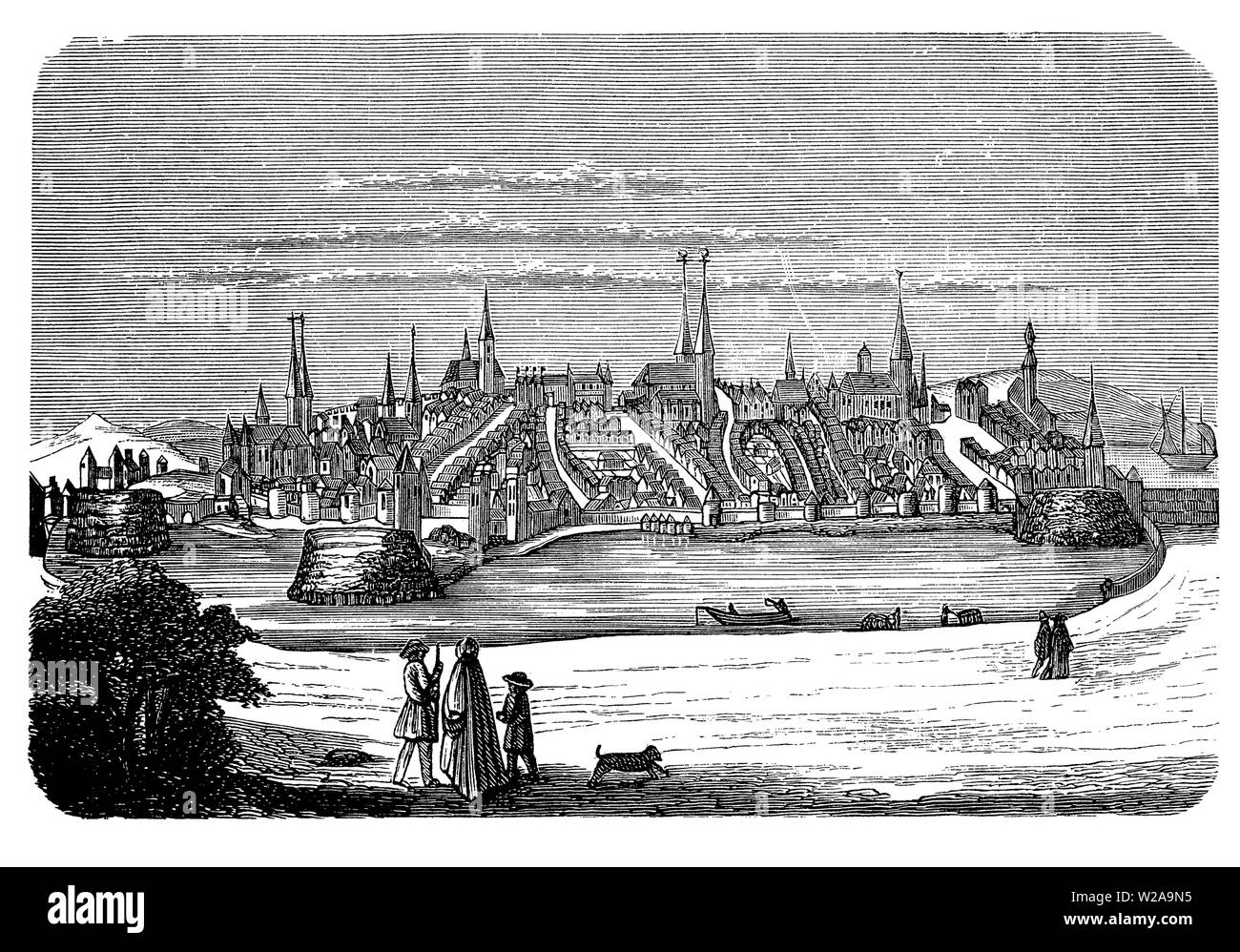 Imprimer du 15ème siècle de Lubeck ville allemande de la Ligue hanséatique important port sur l'Elbe Banque D'Images