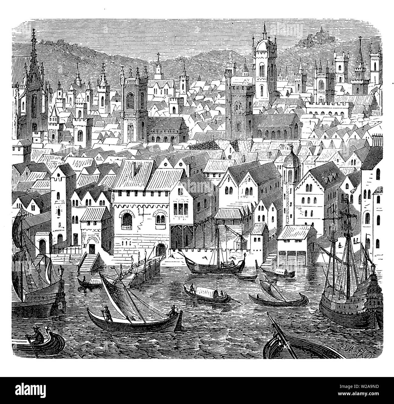 Vue médiévale d'un port hanséatique allemande sur la mer Baltique Banque D'Images