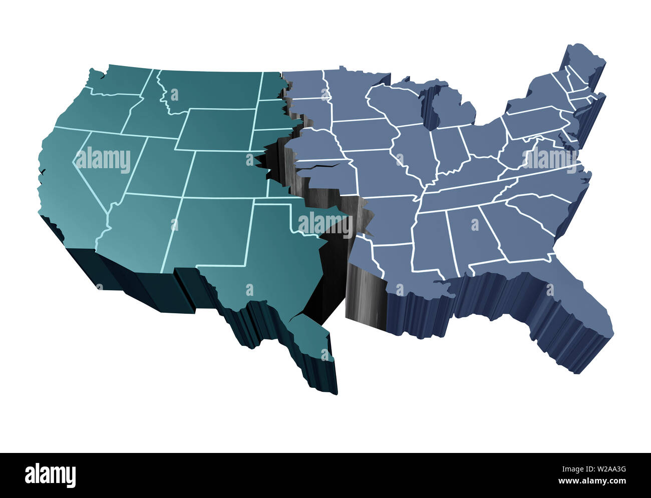 Nation divisée et divisions dans les États-Unis et la politique partisane que républicains et démocrates divisés et élargir l'écart politique dans le pays Banque D'Images