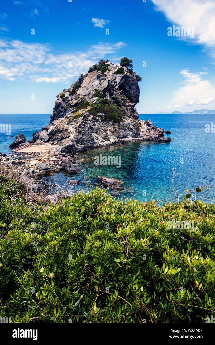 Chapelle Agios Ioannis Kastri, Skopelos, Sporades du Nord de la Grèce. Banque D'Images