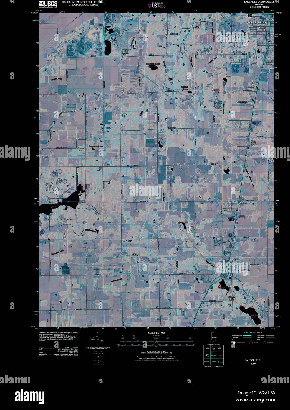 Carte TOPO USGS Indiana dans Lakeville 20100609 TM Restauration inversé Banque D'Images