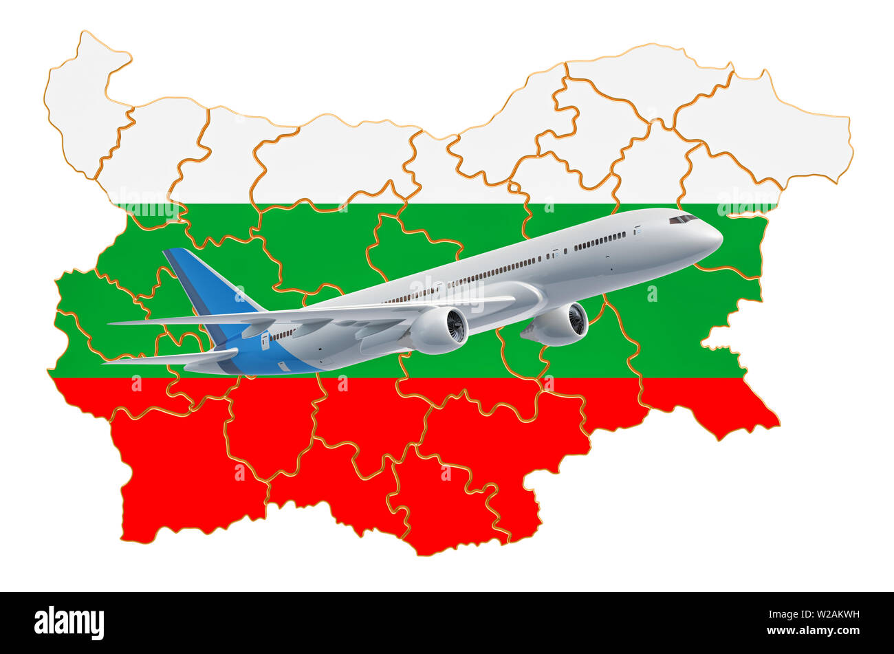 Les vols pour la Bulgarie, travel concept. Le rendu 3D isolé sur fond blanc Banque D'Images
