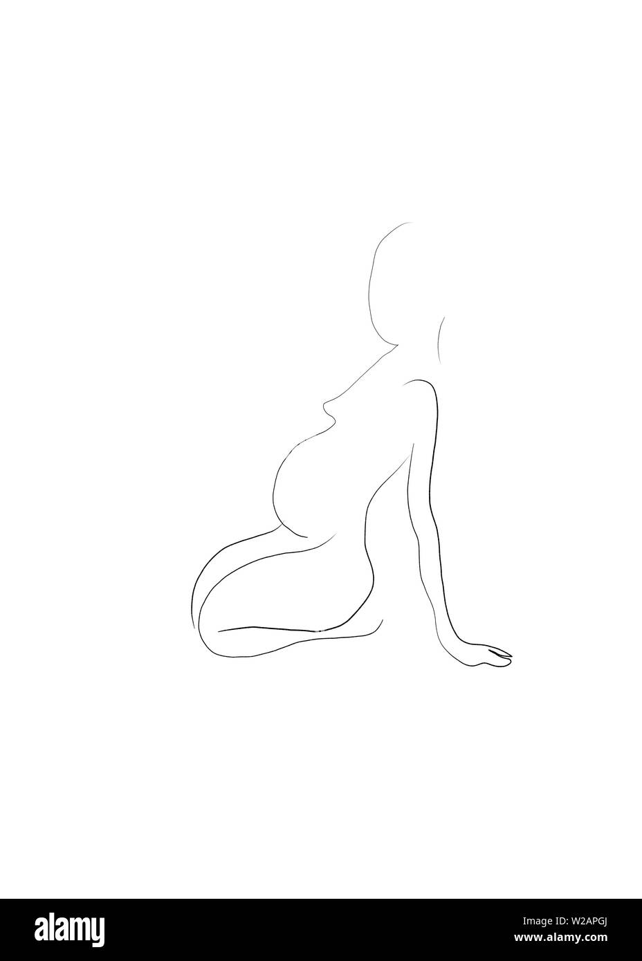 Un simple dessin de ligne d'une femme enceinte avec le fœtus visible à l'intérieur. Pourrait être utilisé pour la grossesse yoga, cours prénatals, par les sages-femmes et les doulas Banque D'Images