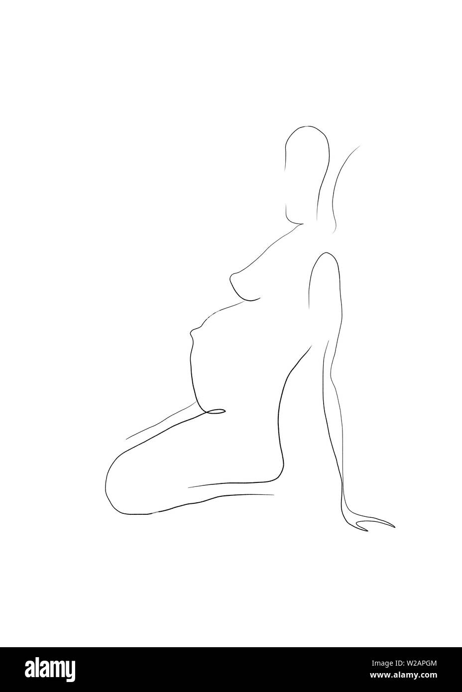 Un simple dessin de ligne d'une femme enceinte avec le fœtus visible à l'intérieur. Pourrait être utilisé pour la grossesse yoga, cours prénatals, par les sages-femmes et les doulas Banque D'Images