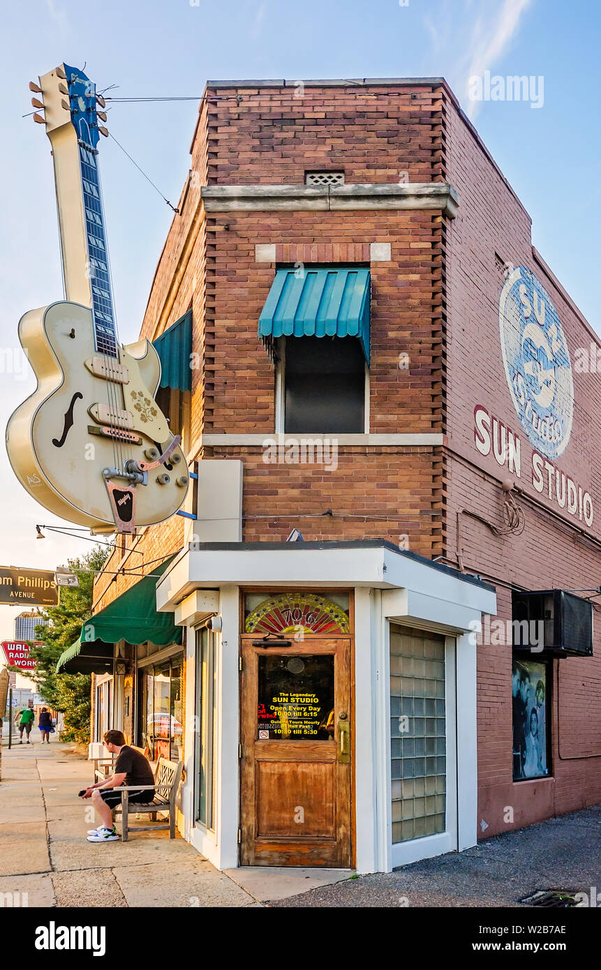 Le soleil se couche sur Sun Studio, le 6 septembre 2015. Le studio d'enregistrement et label ont été rendu célèbre par des artistes comme Elvis Presley et Johnny Cash. Banque D'Images