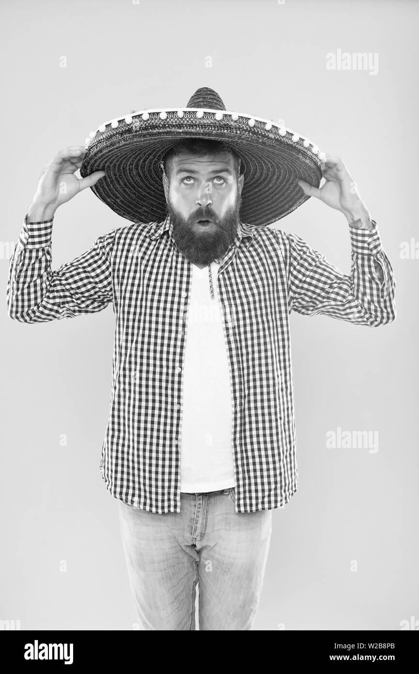 Maison de vacances mexicaines en fête. Barbu mexicain prêt à célébrer. Coutumes et traditions. Porter homme sombrero Mexican Hat. Voyage Vacances et jours fériés festival. Inscrivez-vous fest. La culture mexicaine concept. Banque D'Images