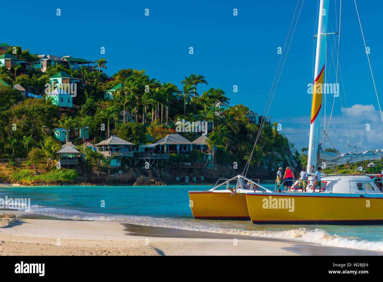 Antigua, Jolly Bay Beach, Catamaran Banque D'Images